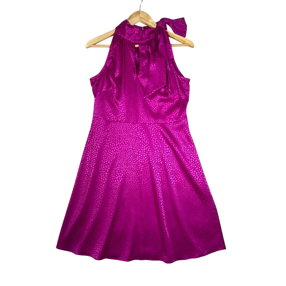 Glamour‎ Womens Magenta Pink Leopard Jacquard Halter Tie Neck Dress Size 6